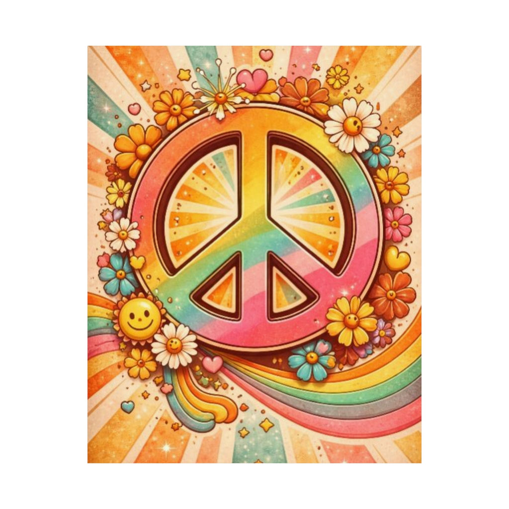 Retro Peace Sign Poster — 70s Hippie Flower Power Matte Vertical Print