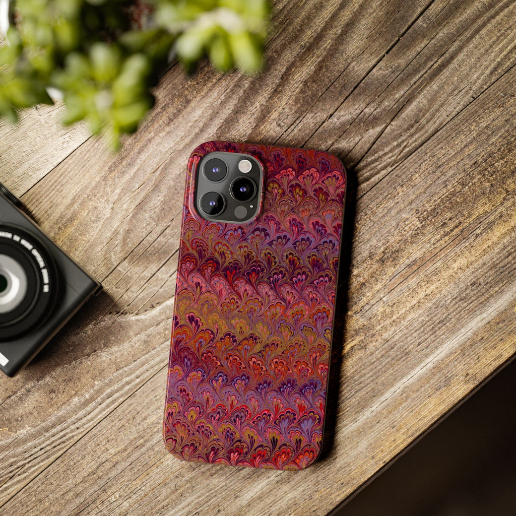 Reds, Lavenders, Marbled VIntage Design, Italian Feather Phone Case, Slim Phone Cases, IPHONE16 and all sizes