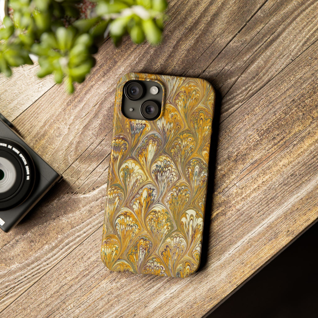 Golden Yelllow Hand-Marbled Florentine Italian Phone Case for iPhone 17 and all sizes