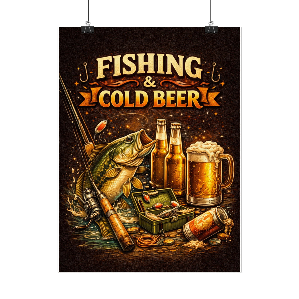 Fishing & Ice Cold Beer Poster