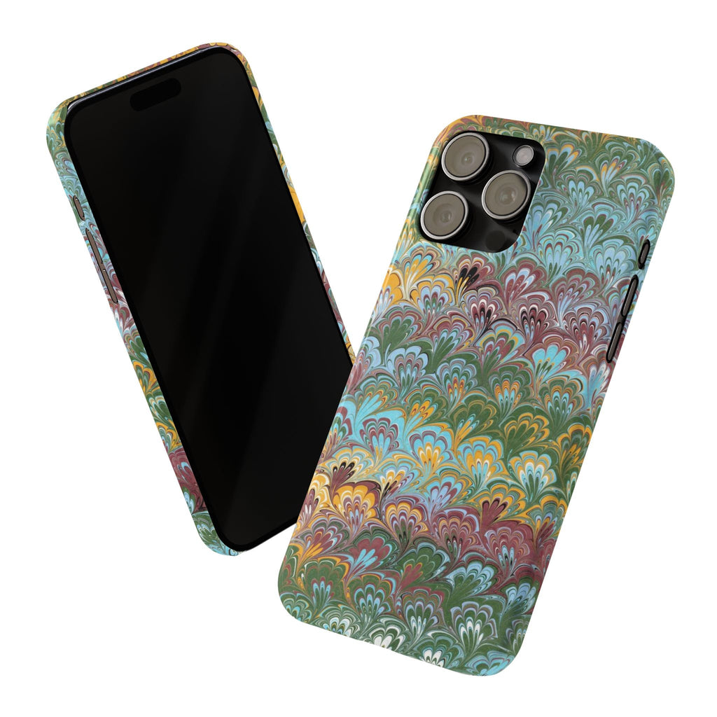 Phone Case with Design from Italy - Marbled "Peacock" Design, Green, Blue, Multi-Color Slim Phone Cases