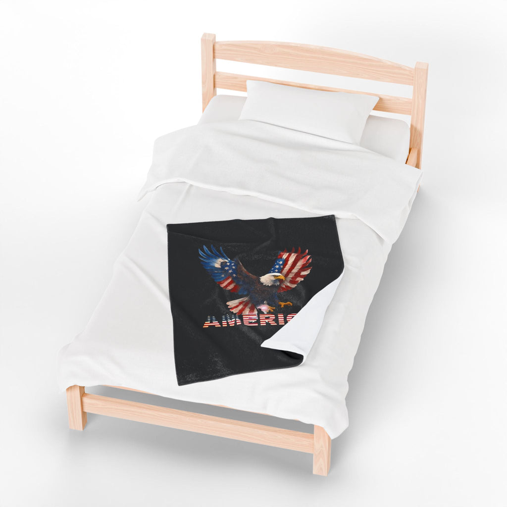 American Flag Eagle Velveteen Plush Blanket — Patriotic USA Throw for 4th of July & Veterans