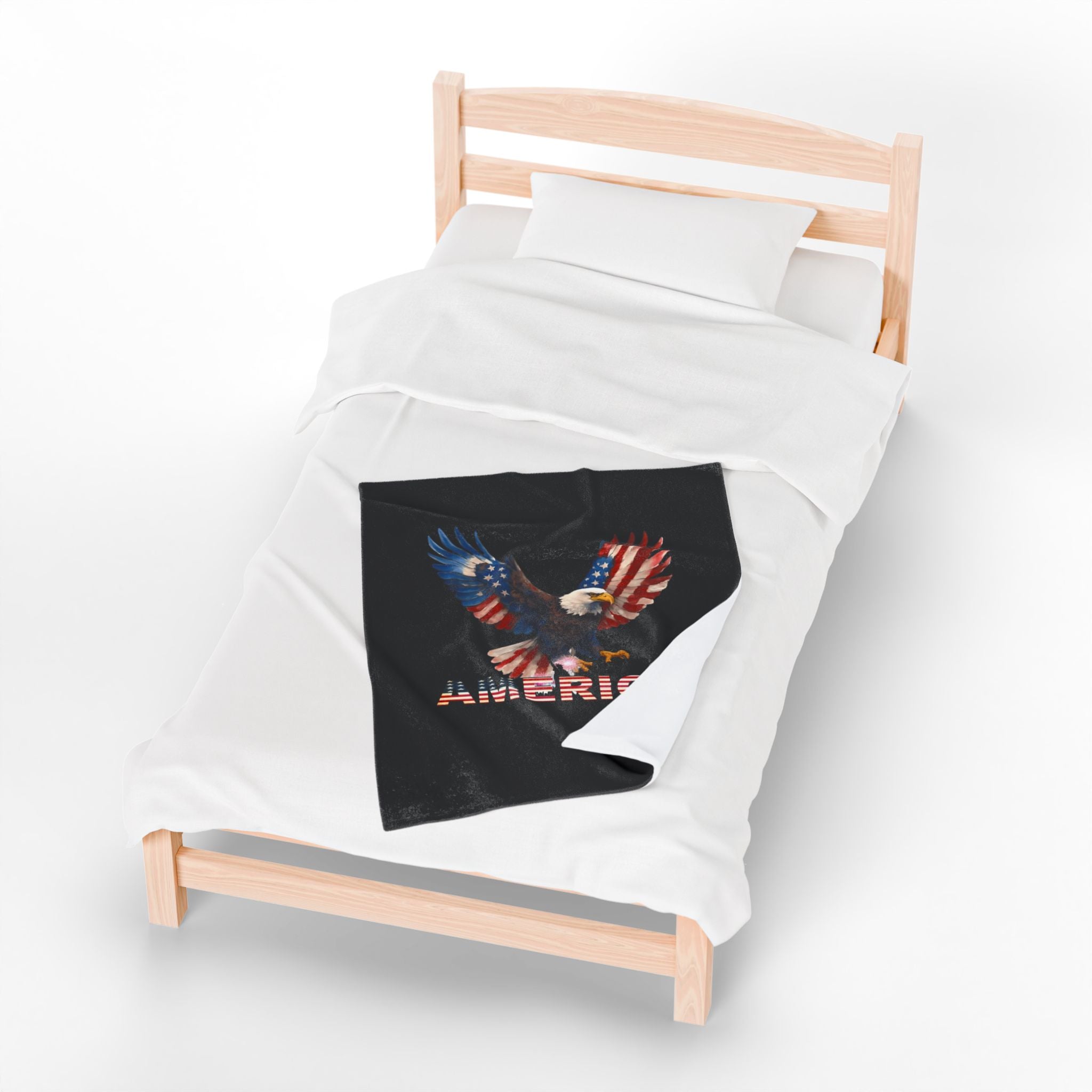 American Flag Eagle Velveteen Plush Blanket — Patriotic USA Throw for 4th of July & Veterans