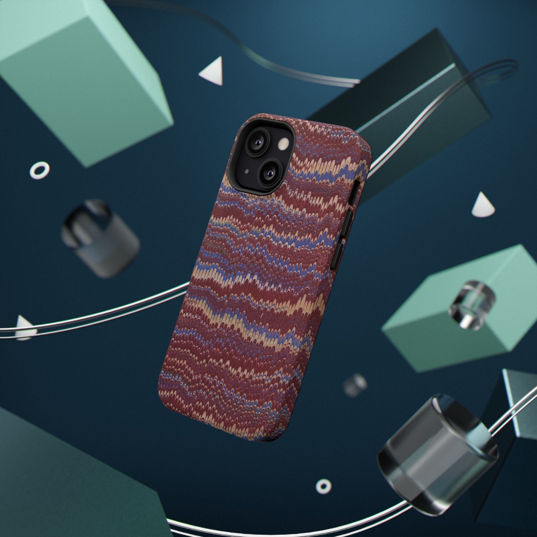 Burgundy and Blue Hues Italian Vintage Marble Design Phone Case for Apple + Samsung