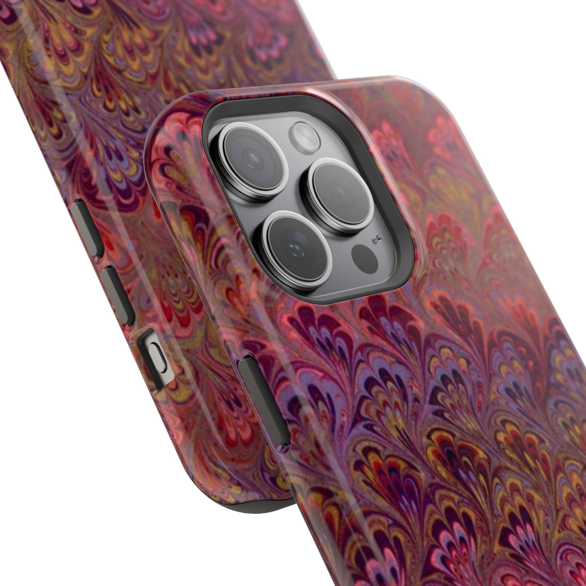 Red, Burgundy, Lavender Italian Peacock Feather Design Phone Case