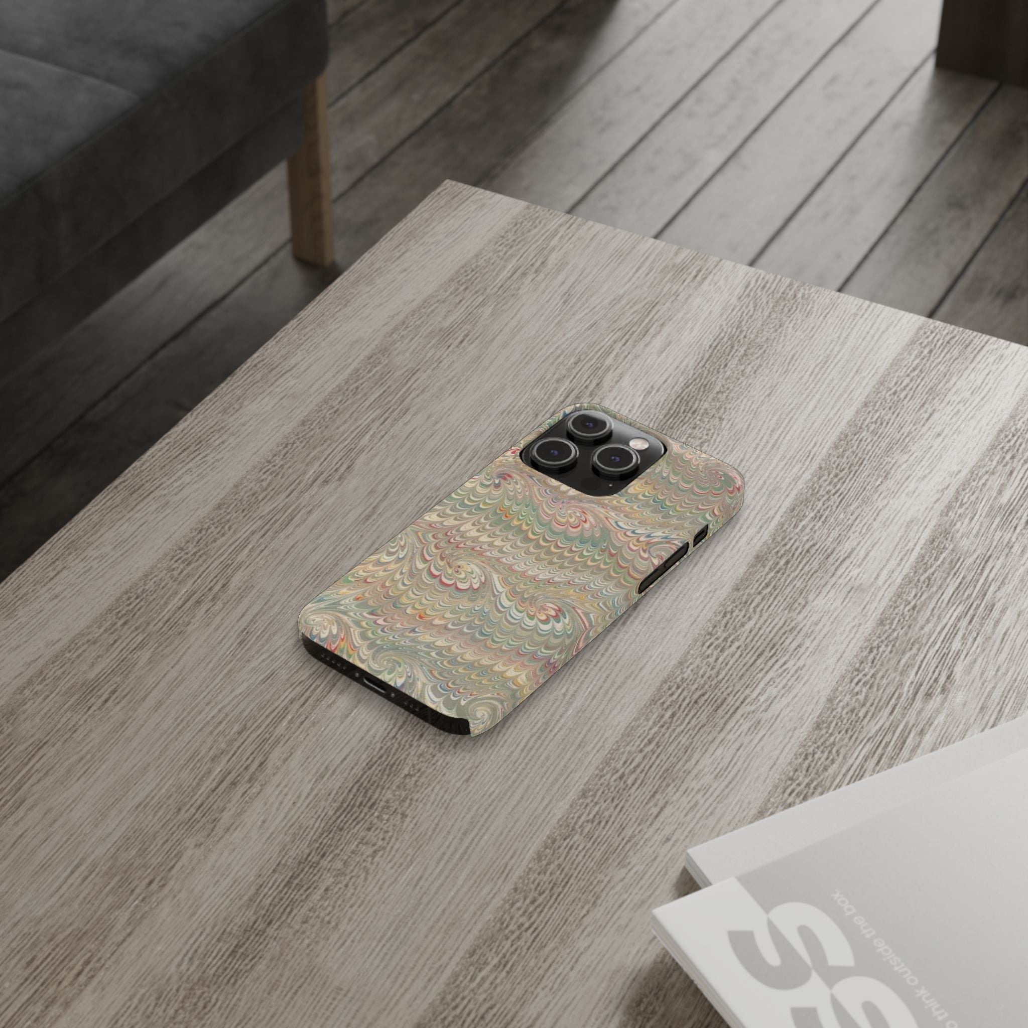 Beige Swirl Marbled Feather Phone Case