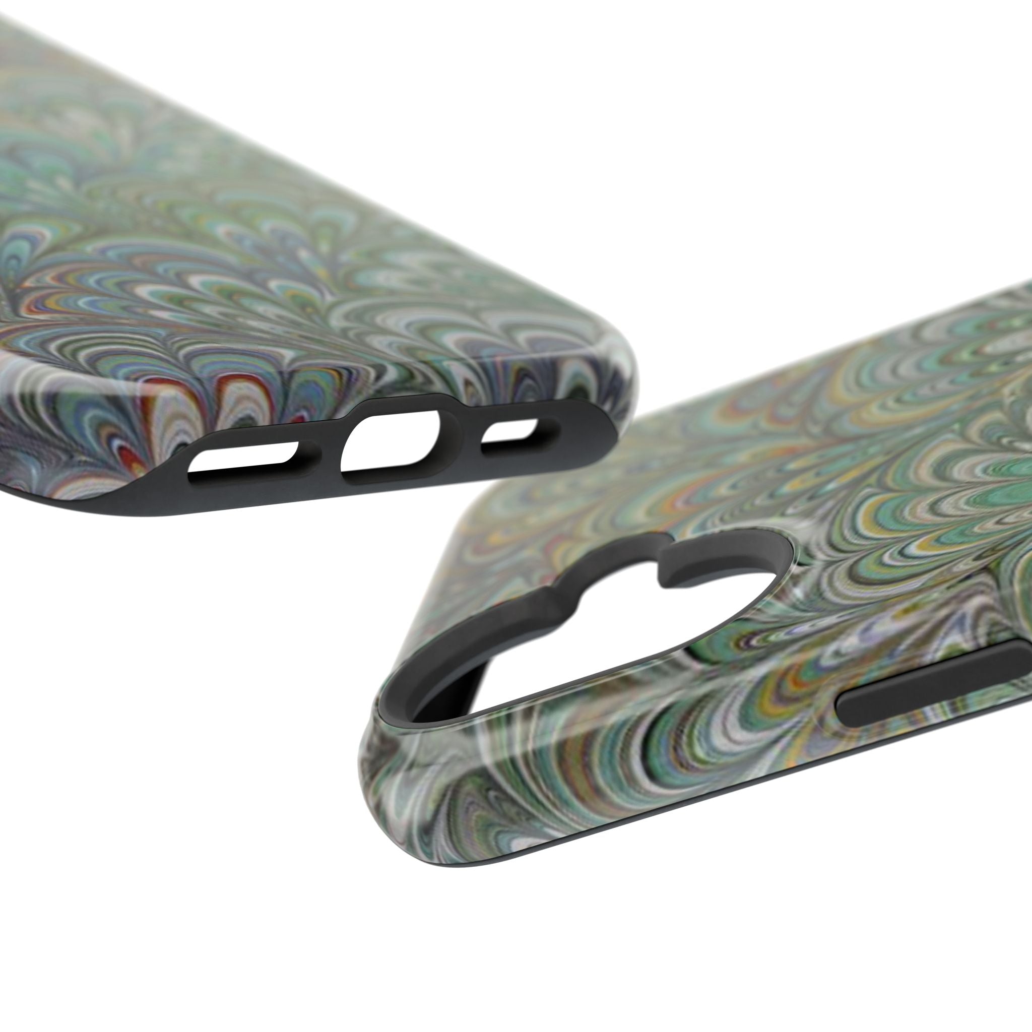 iPhone17 + All Models Phone Cases, Italian Peacock Feather Design, Stylish Impact-Resistant Shell, Protective Cover, Green Peacock Print