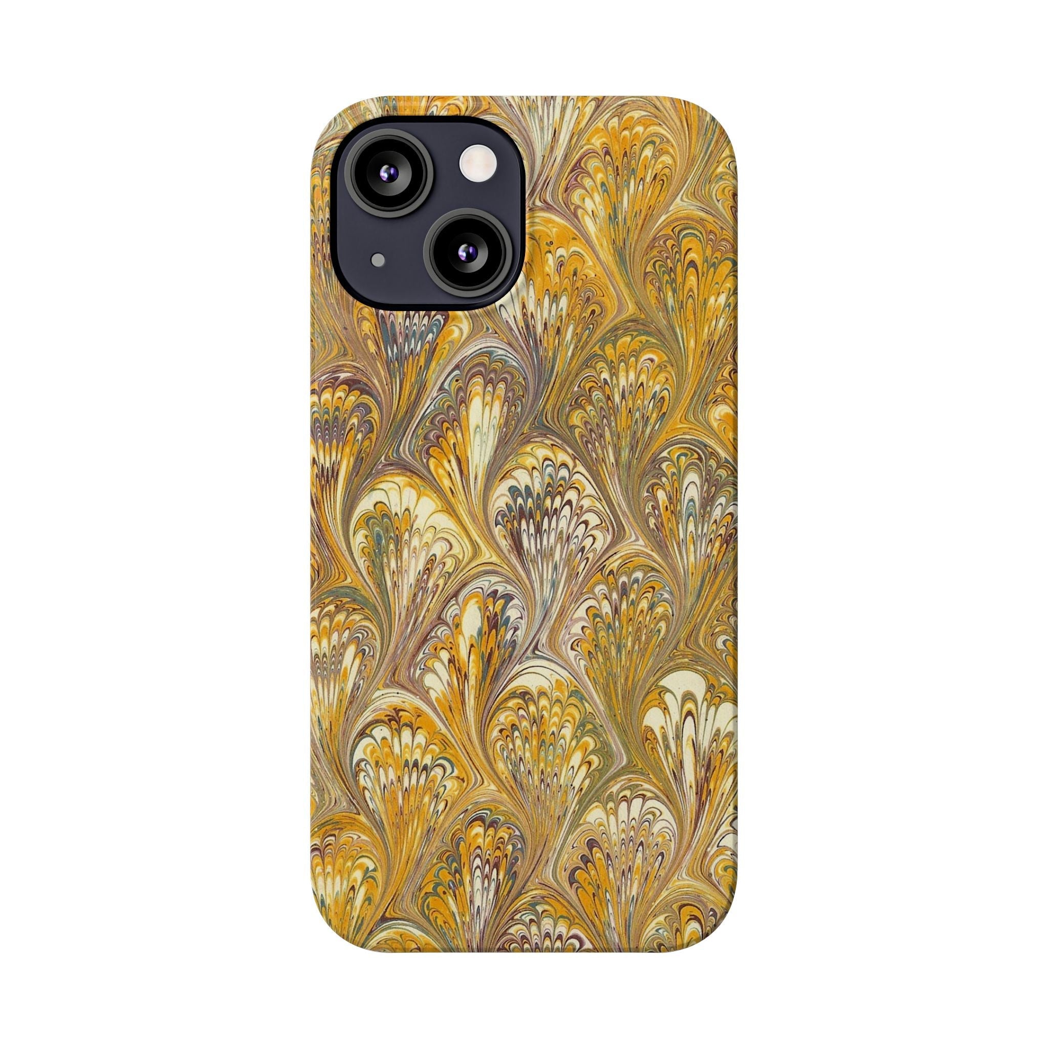 Golden Yelllow Hand-Marbled Florentine Italian Phone Case for iPhone 17 and all sizes