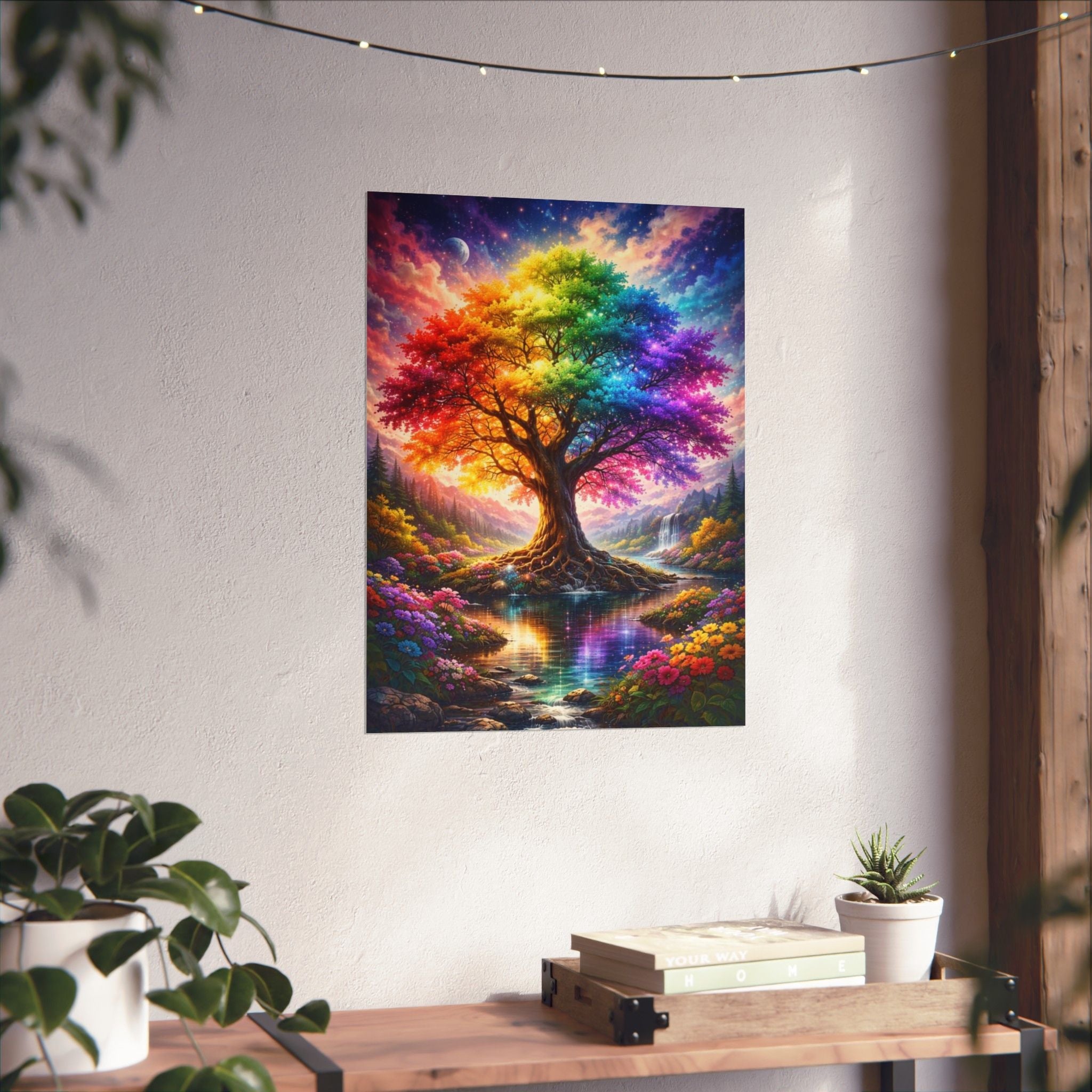 Rainbow Tree Matte Poster — Vibrant Vertical Wall Art for Bedroom, Living Room & Gift