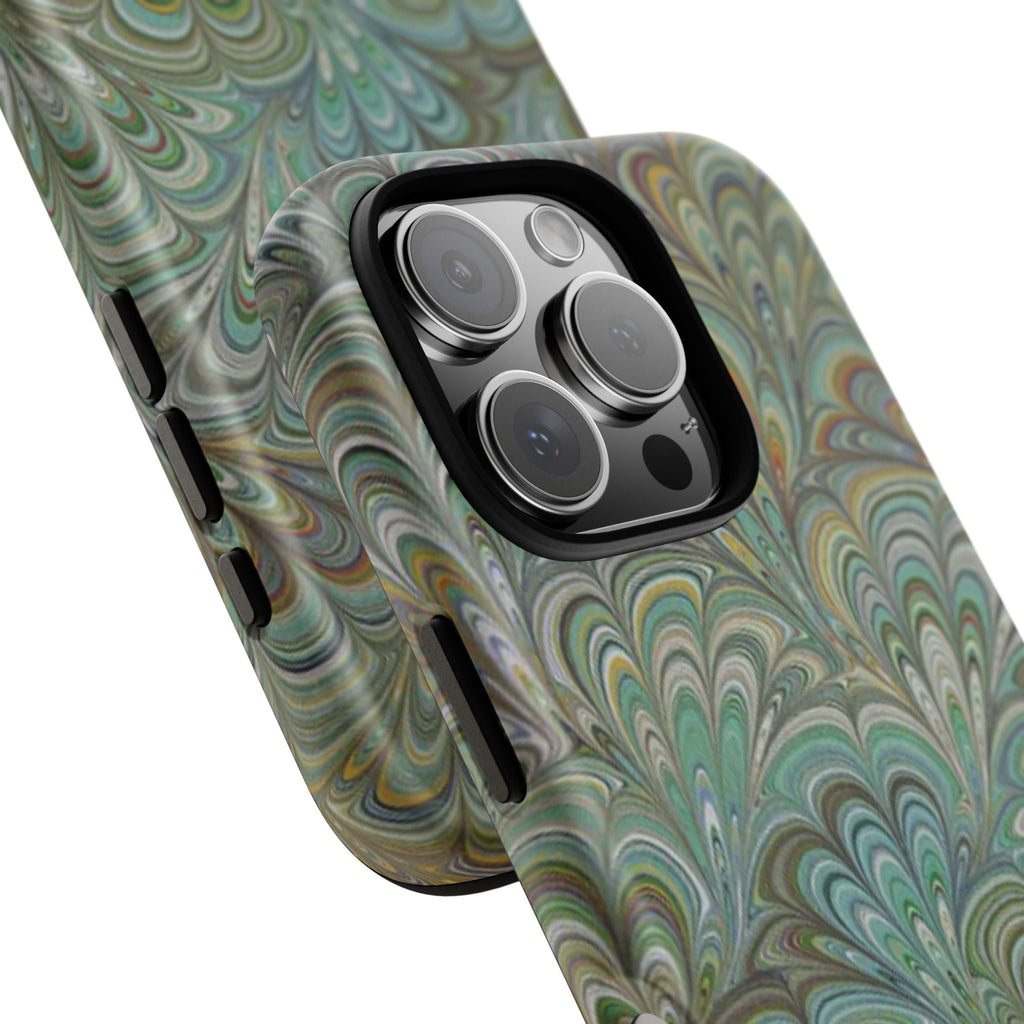 Green Marbled Peacock Durable Phone Case - Matte or Glossy