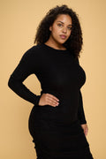 PLUS Drawstring Ruched Side Rib-knit Sweater Dress