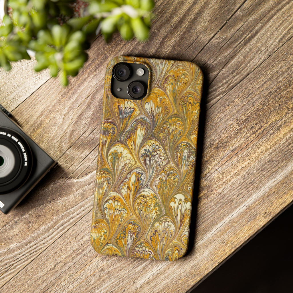 Golden Yelllow Hand-Marbled Florentine Italian Phone Case for iPhone 17 and all sizes