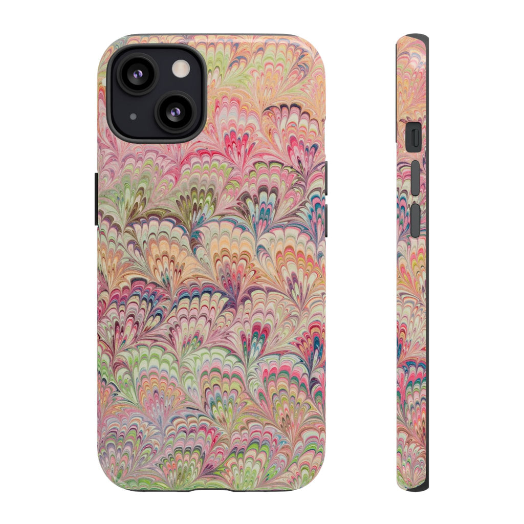 Pastel Pink + Green Feather Marbled Phone Case - Dual Layer Phone Cover