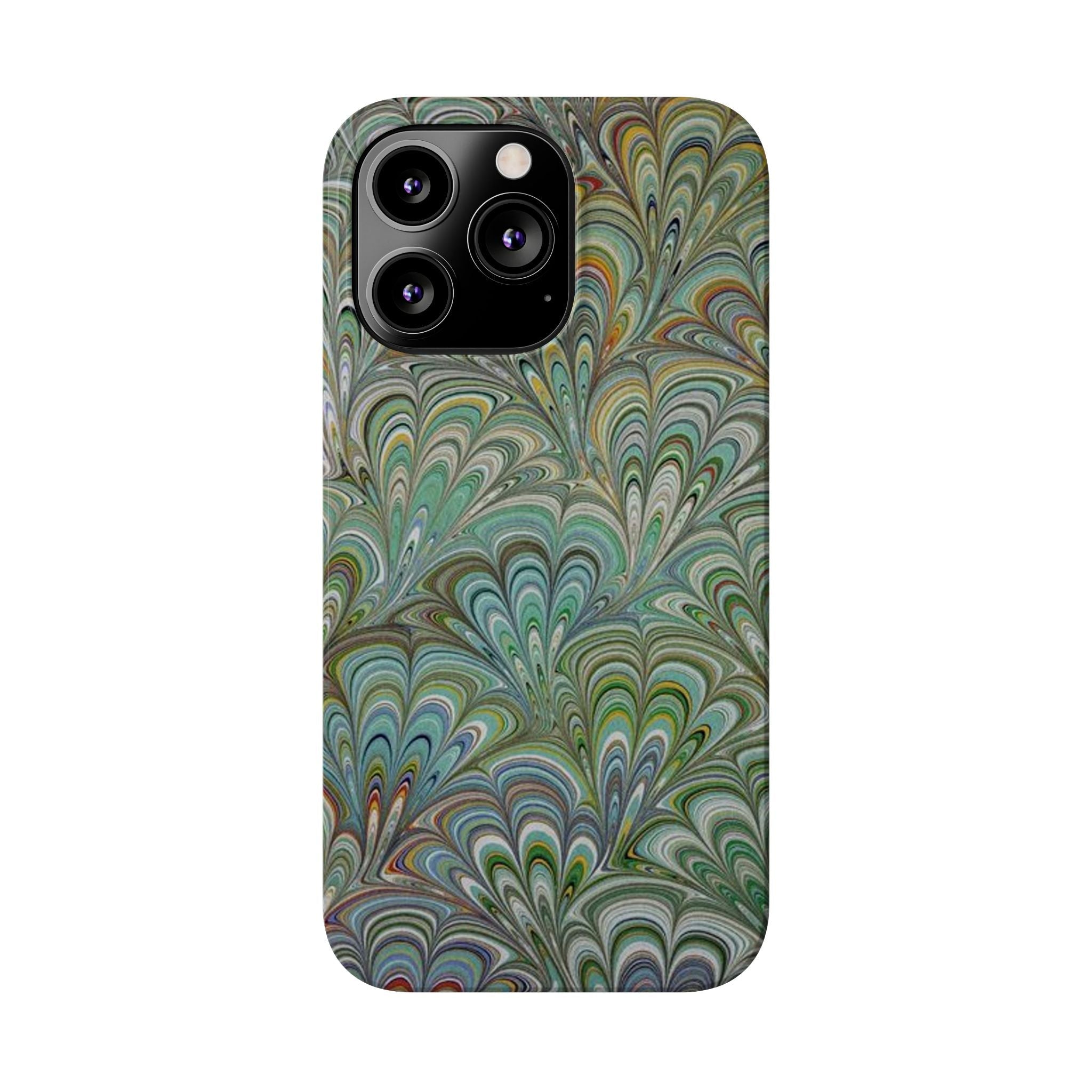 Deep Green Peacock Italian Marbled Design, Italy Feather Phone Case