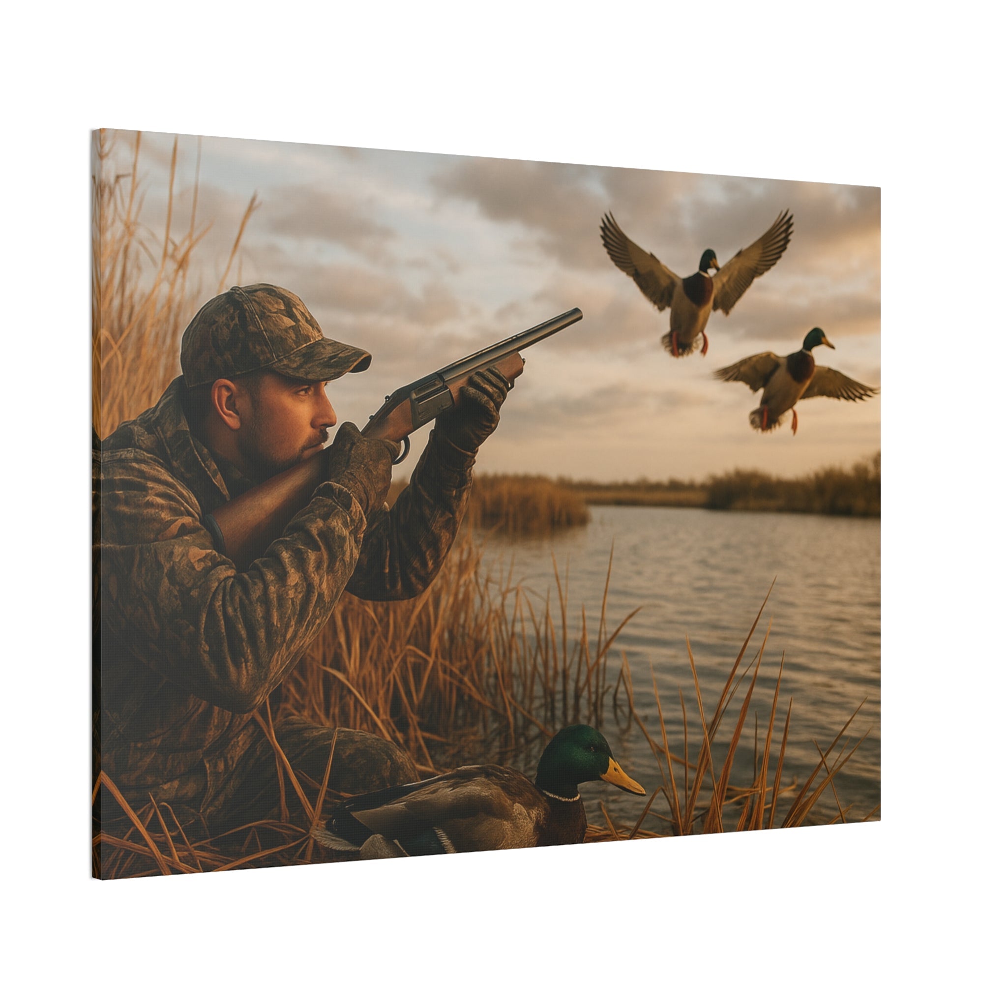 Duck Hunting Canvas Print — Waterfowl Blind Scene Stretched Wall Art