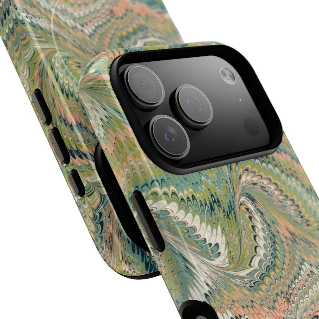 Florentine Marble iPhone Case | Inspired by Florence | Italian Marbled Paper Technique | Artisanal Green Swirl | Dual-Layer Protective Case | Matte or Glossy
