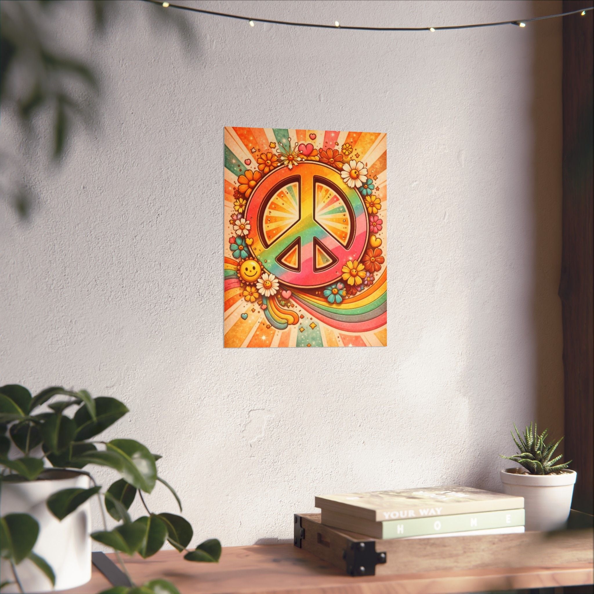 Retro Peace Sign Poster — 70s Hippie Flower Power Matte Vertical Print