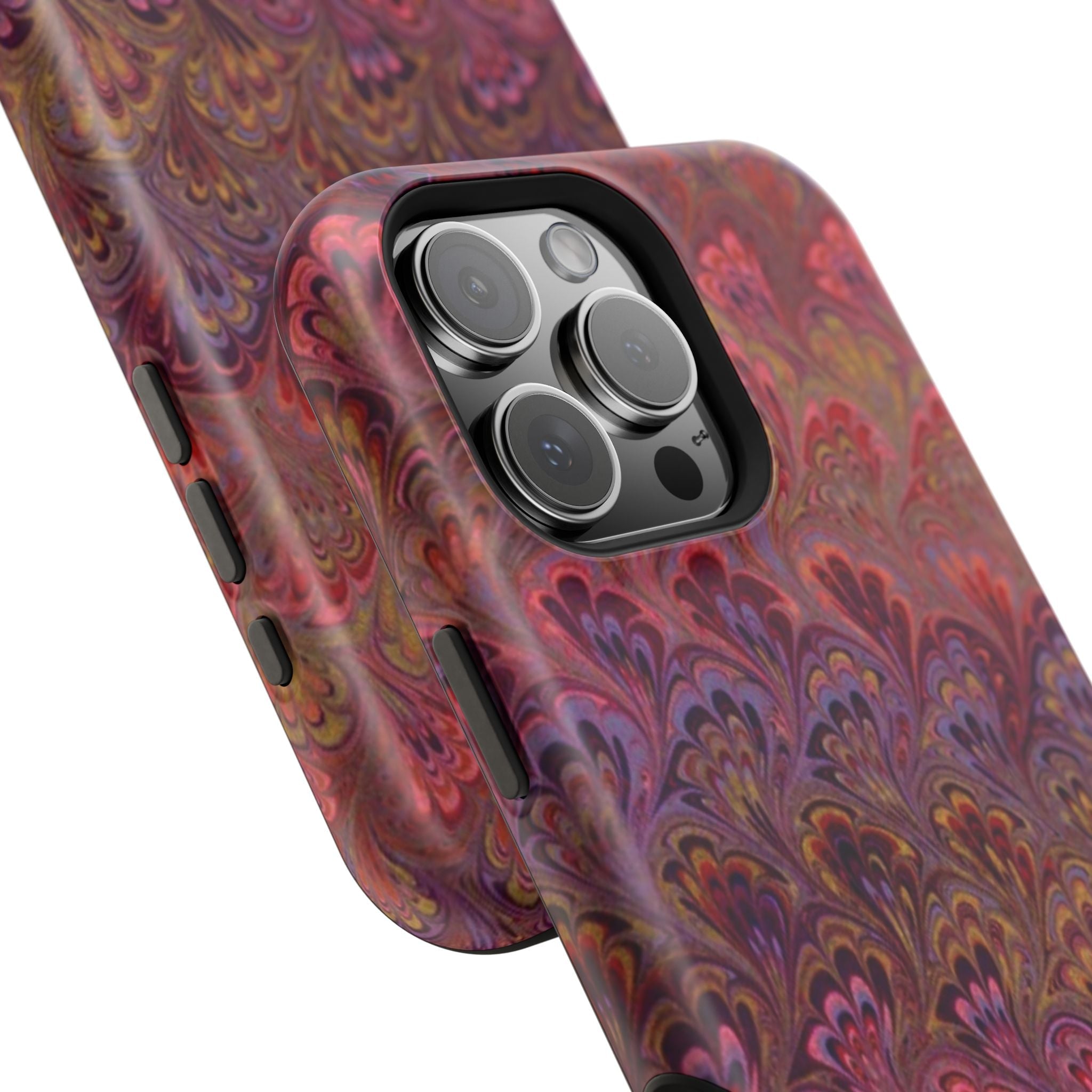 Red, Burgundy, Lavender Italian Peacock Feather Design Phone Case