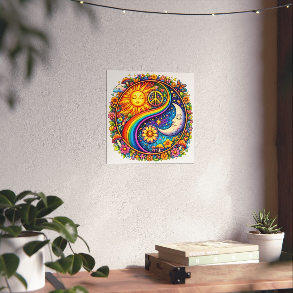 Sun & Moon Rainbow Yin-Yang Poster — Psychedelic Peace Wall Art