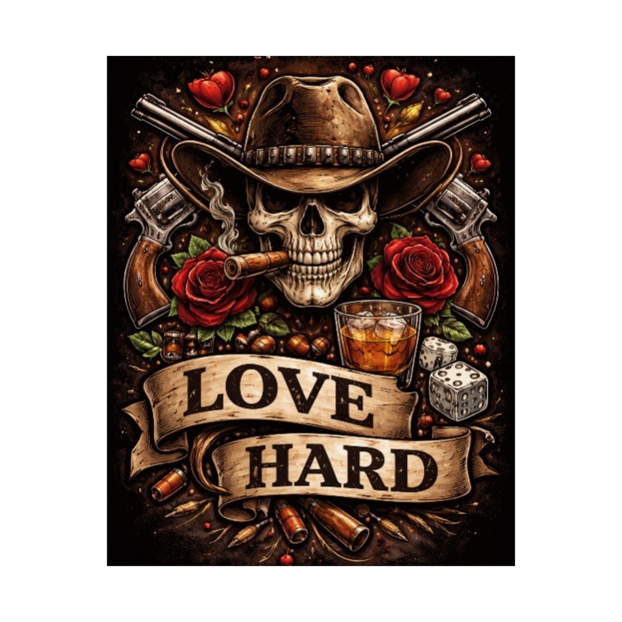 Matte Poster - Love Hard - Skull Cowboy Art Print