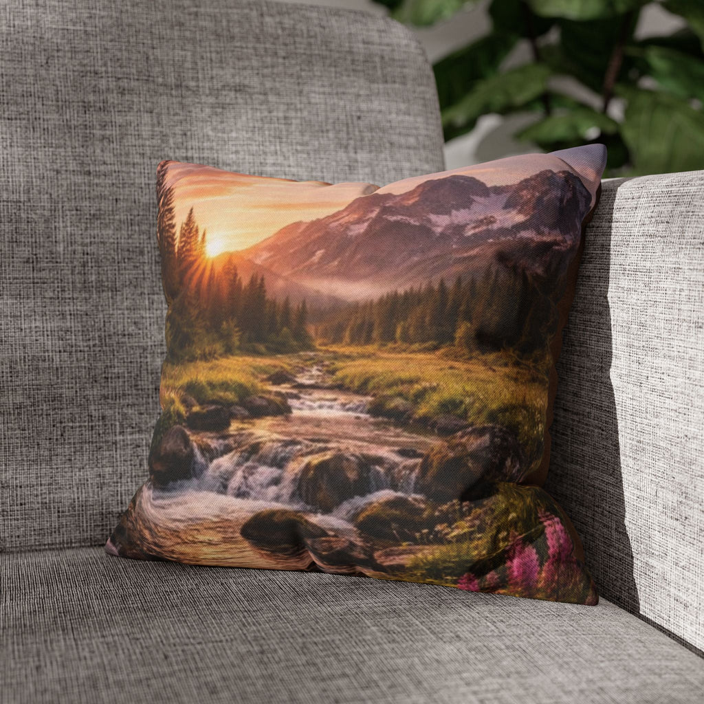Mountain Sunrise Scenic Throw Pillow — Nature Landscape Pillowcase