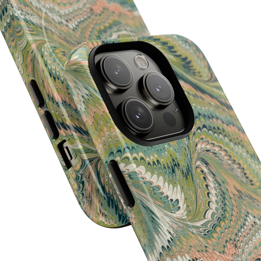 Florentine Marble iPhone Case | Inspired by Florence | Italian Marbled Paper Technique | Artisanal Green Swirl | Dual-Layer Protective Case | Matte or Glossy