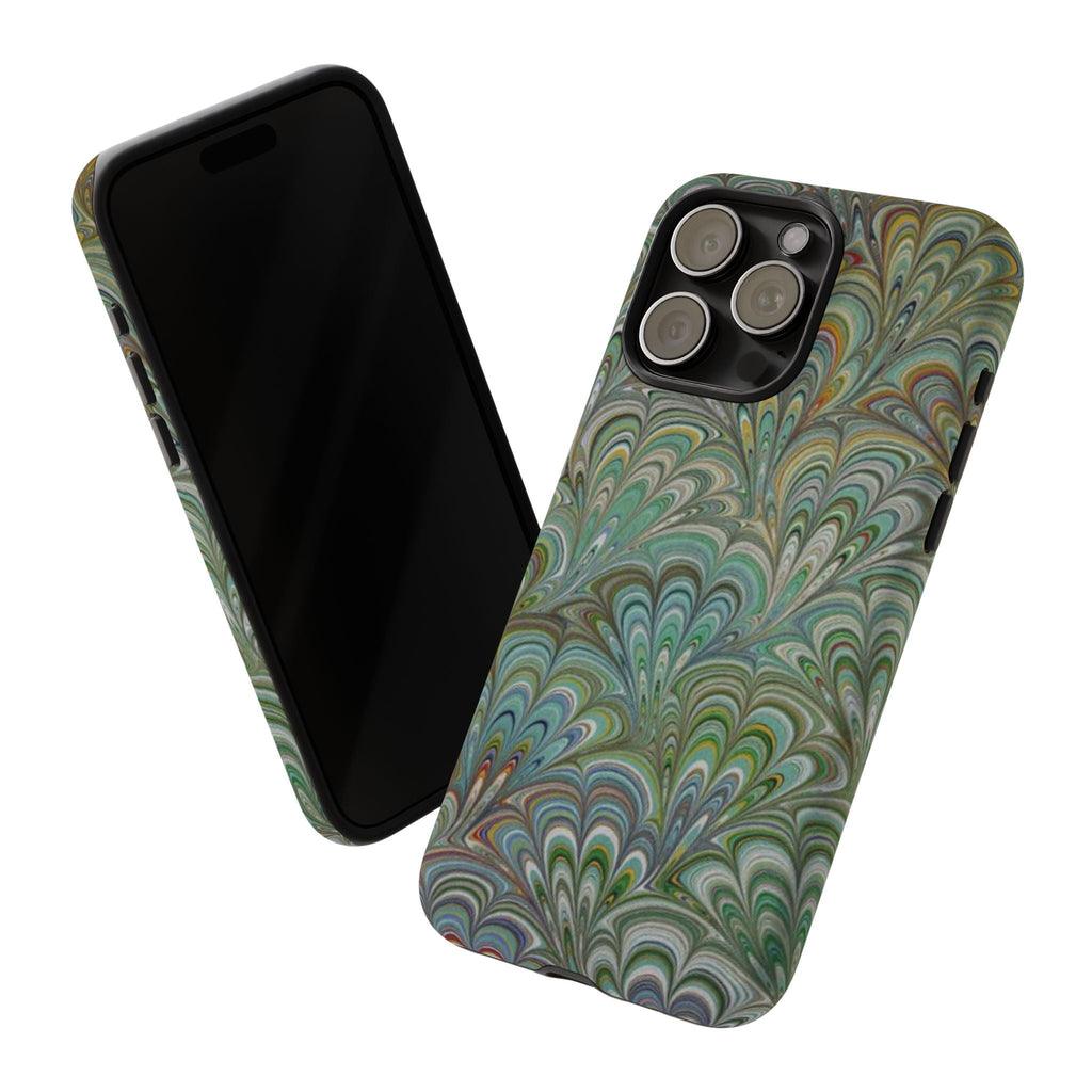 Green Marbled Peacock Durable Phone Case - Matte or Glossy