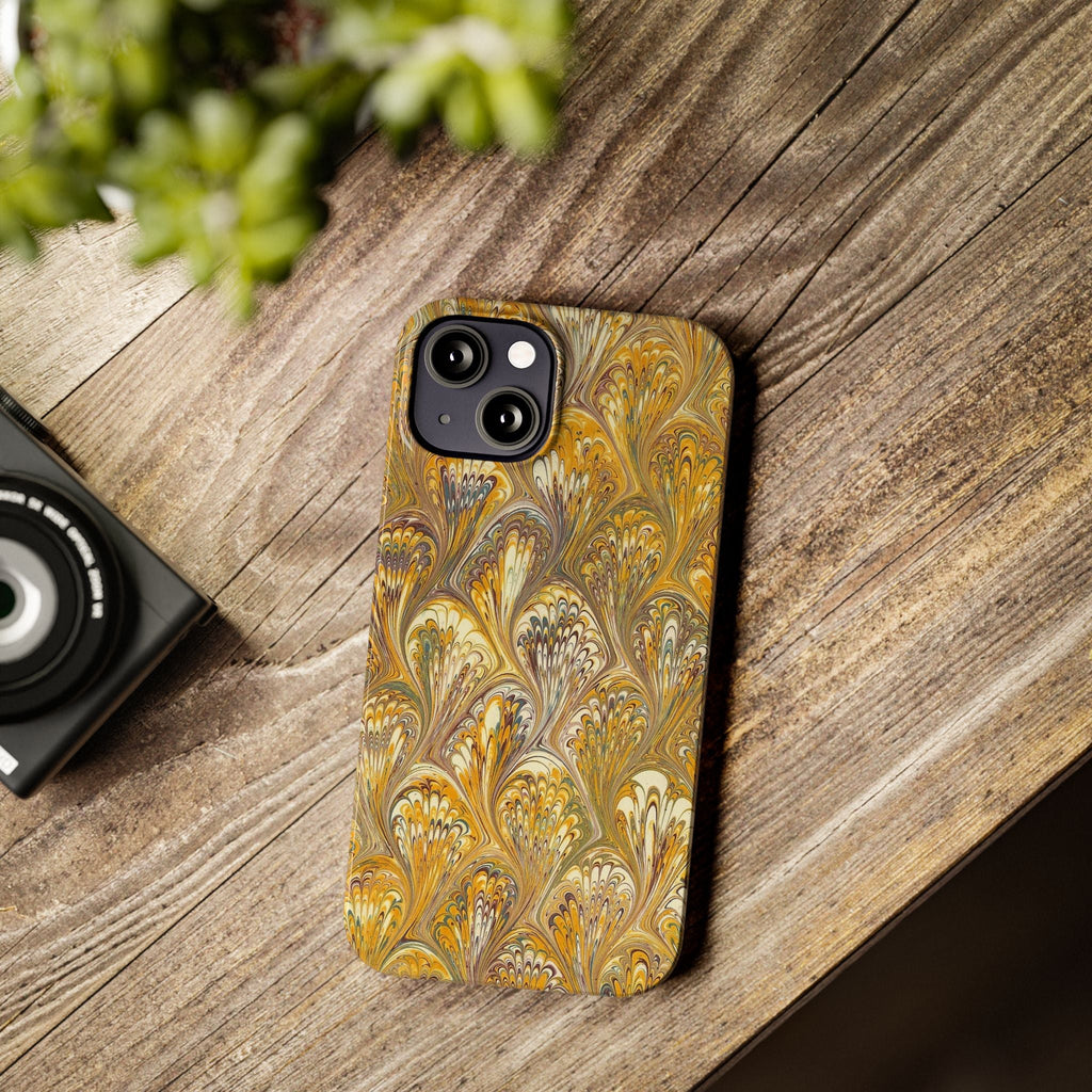 Golden Yelllow Hand-Marbled Florentine Italian Phone Case for iPhone 17 and all sizes