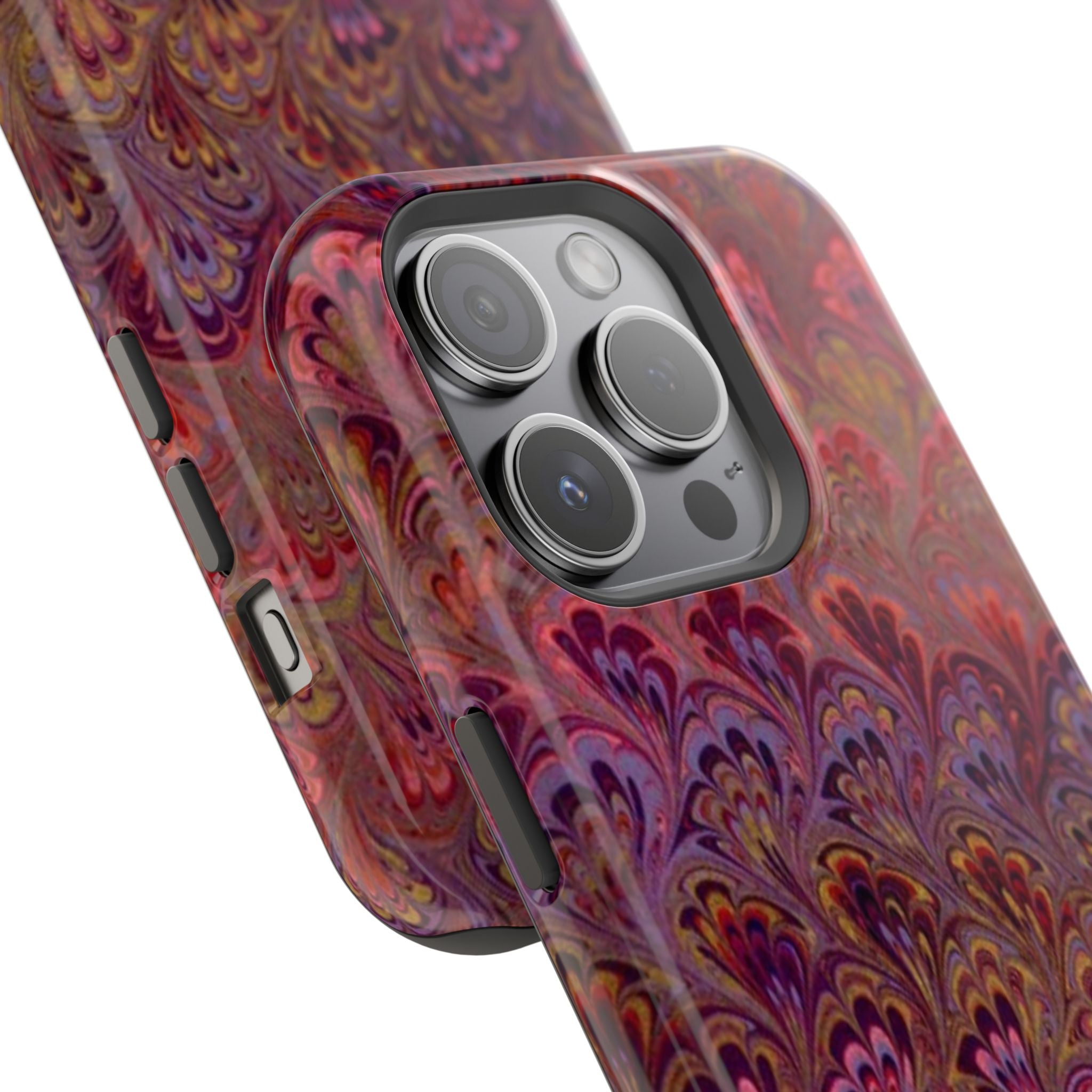 Red, Burgundy, Lavender Italian Peacock Feather Design Phone Case