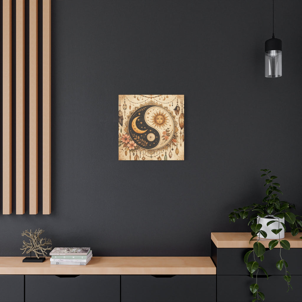 Sun & Moon Yin Yang Canvas Art — Boho Celestial Wall Decor, Matte Stretched 1.25"