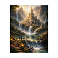 Fantasy Castle Rolled Poster — Enchanted Waterfall Landscape Wall Art