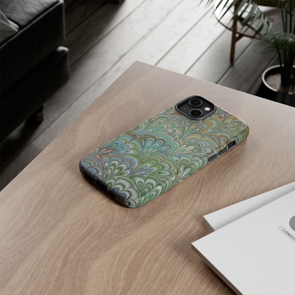 Green Marbled Peacock Durable Phone Case - Matte or Glossy