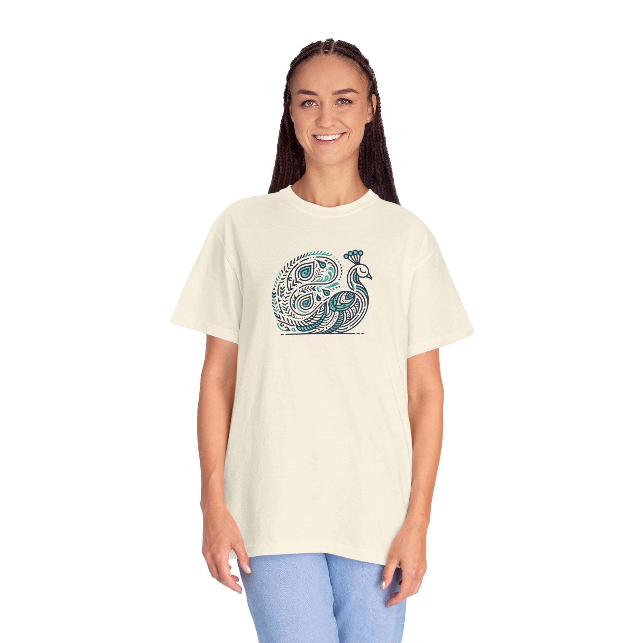 Peacock Cotton Tee - Garment Dyed Eco-Friendly Gift - DipaliZ