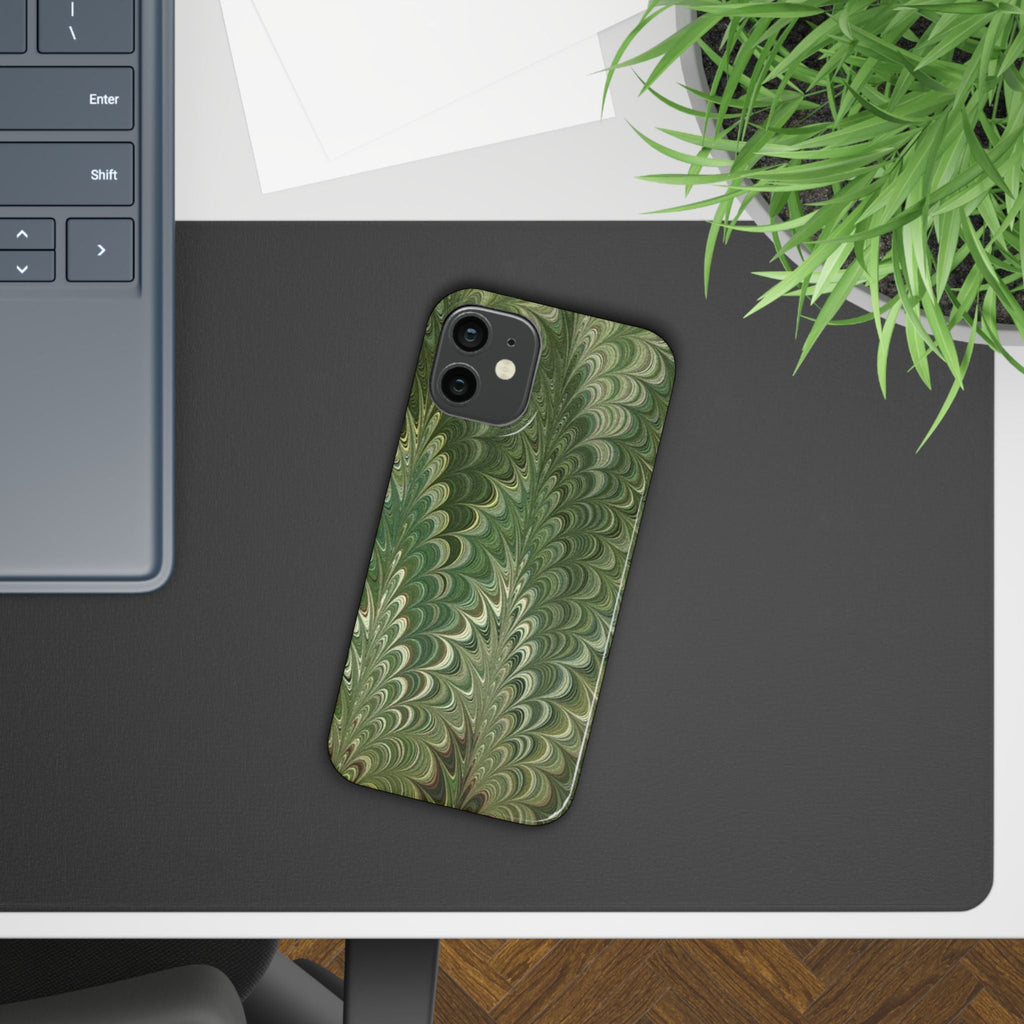 Deep Green Cheveron Marbled Phone Case - Single Layer Slim Case