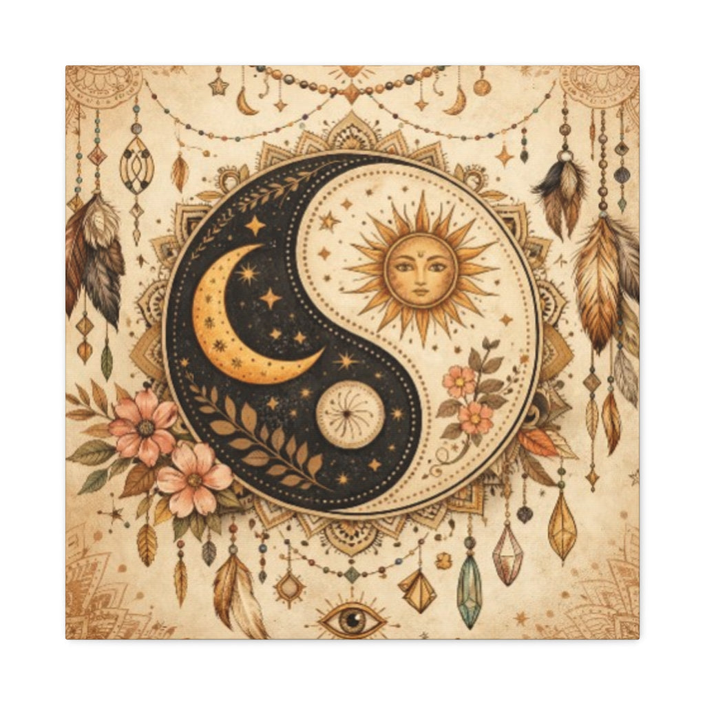 Sun & Moon Yin Yang Canvas Art — Boho Celestial Wall Decor, Matte Stretched 1.25"