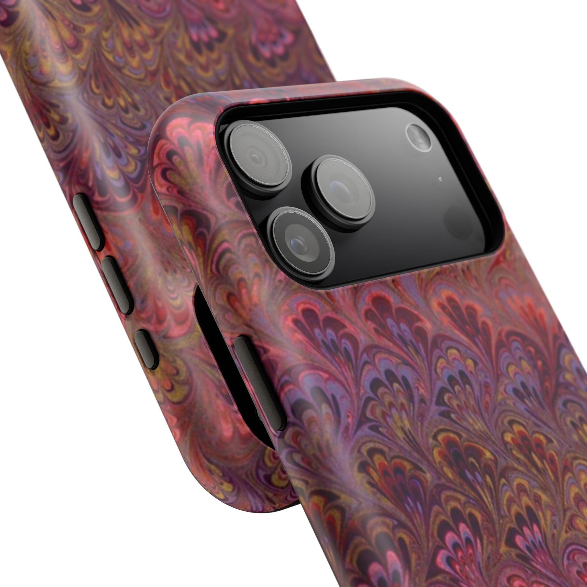 Red, Burgundy, Lavender Italian Peacock Feather Design Phone Case