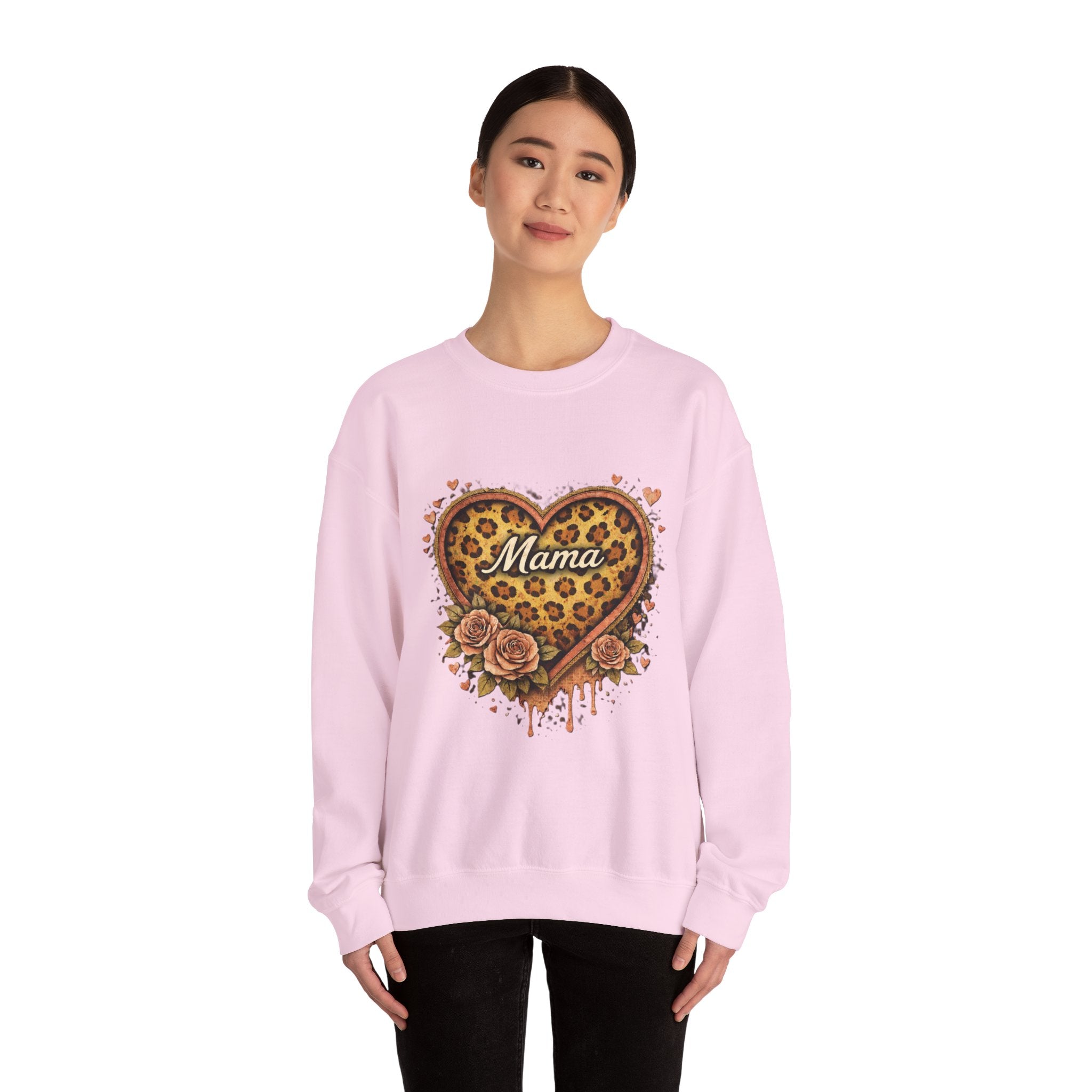 Mama Leopard Heart Crewneck Sweatshirt — Floral Vintage Mom Pullover