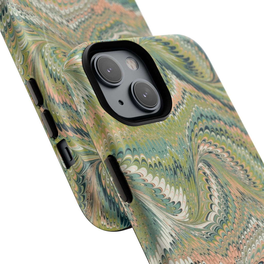 Florentine Marble iPhone Case | Inspired by Florence | Italian Marbled Paper Technique | Artisanal Green Swirl | Dual-Layer Protective Case | Matte or Glossy