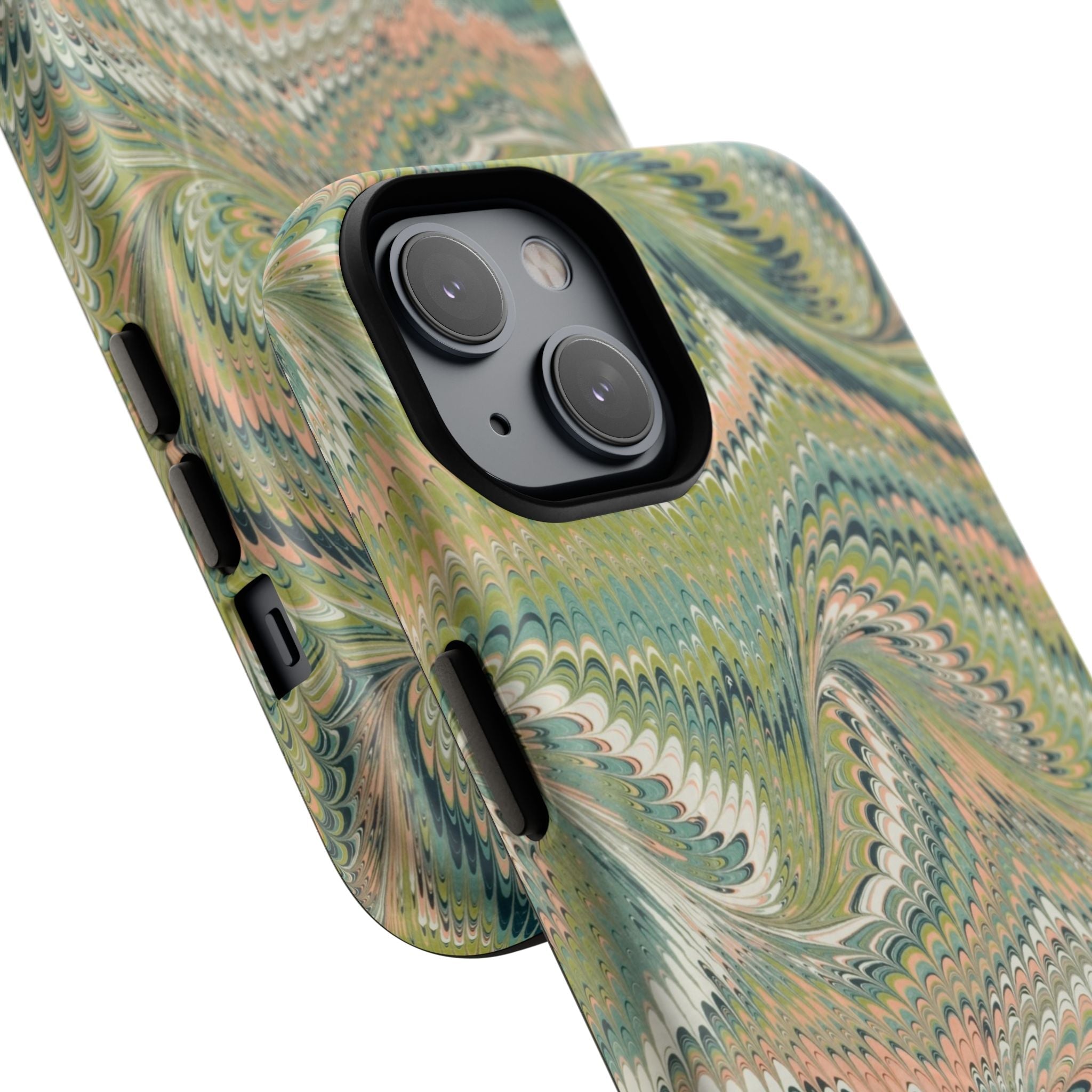 Florentine Marble iPhone Case | Inspired by Florence | Italian Marbled Paper Technique | Artisanal Green Swirl | Dual-Layer Protective Case | Matte or Glossy
