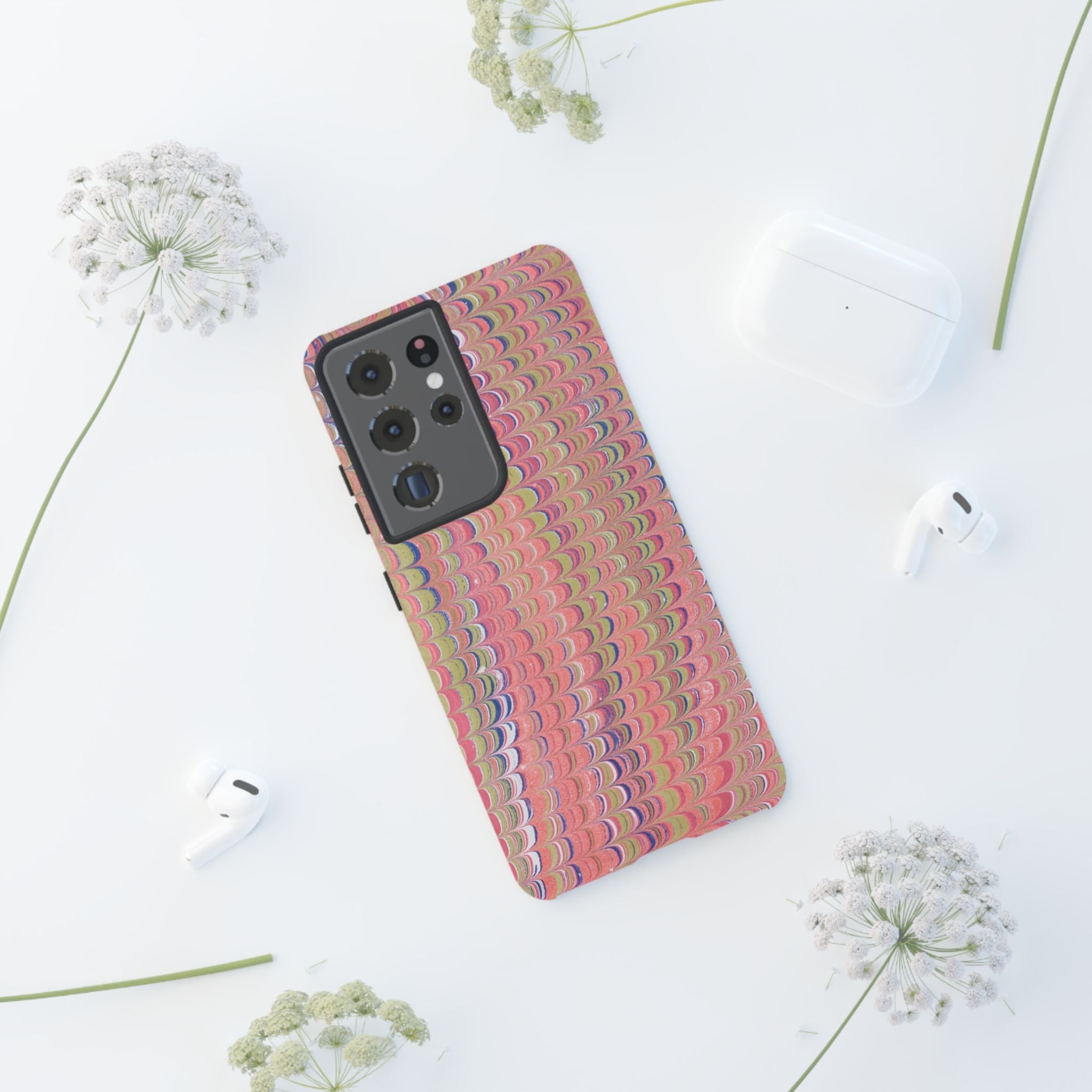 Pink Pastels Feather Marbled Vintage Design iPhone 16 + Samsung + Apple + Google - all models