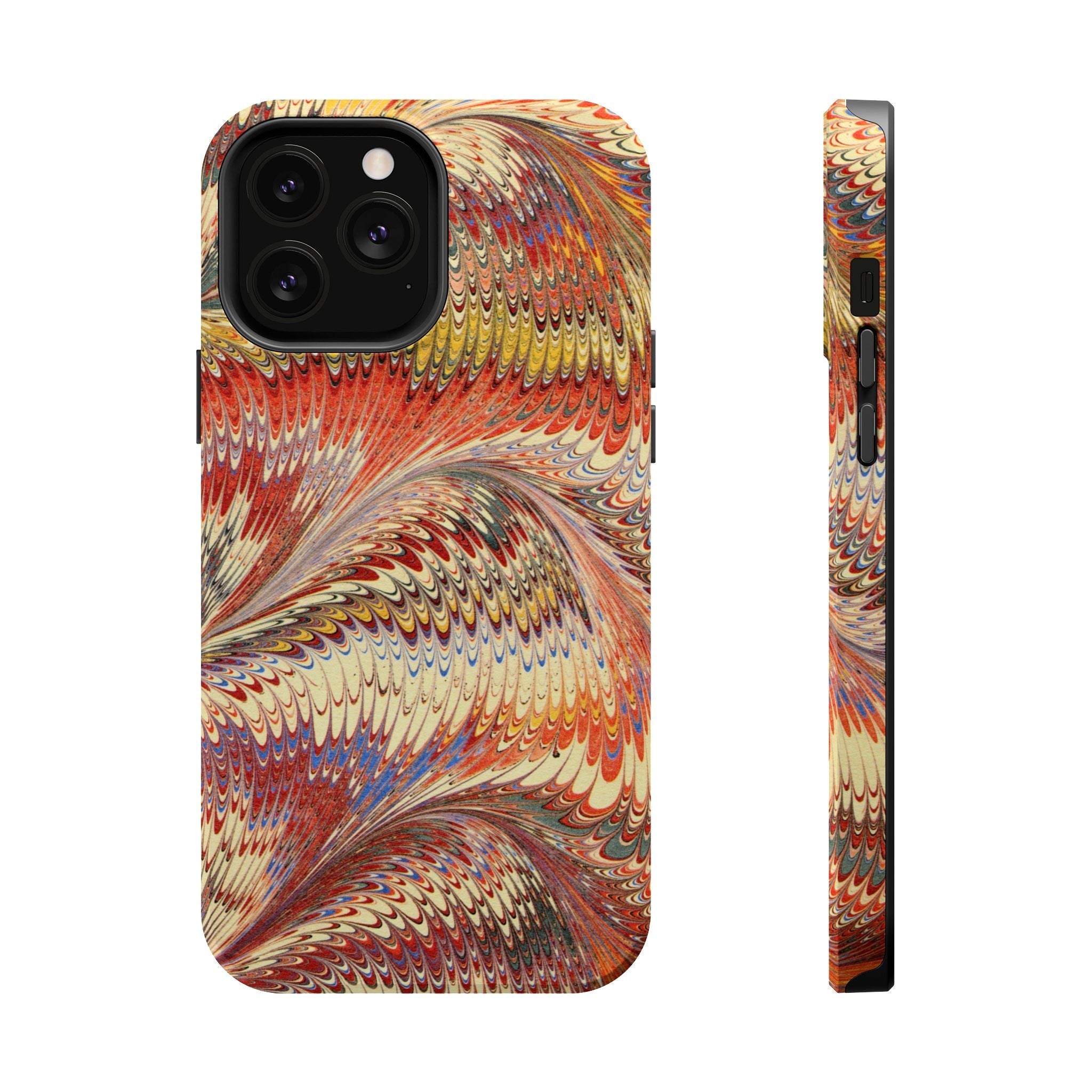 Rust + Gold Italian Marbled Design Magnetic MAG SAFE - Dual Layer Case - Glossy or Matte