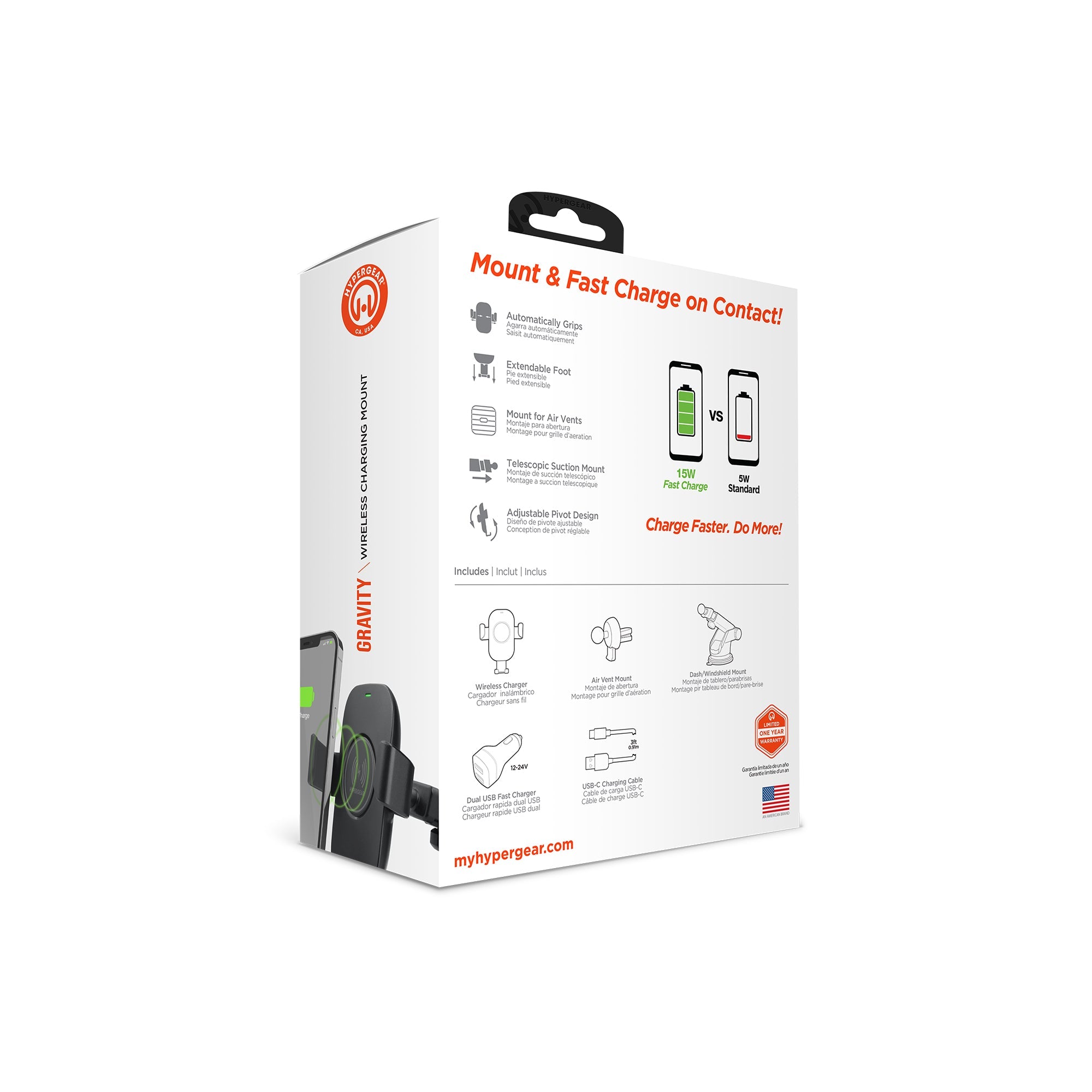 HyperGear Gravity 15W Wireless Fast Charge Mount - Hands-Free