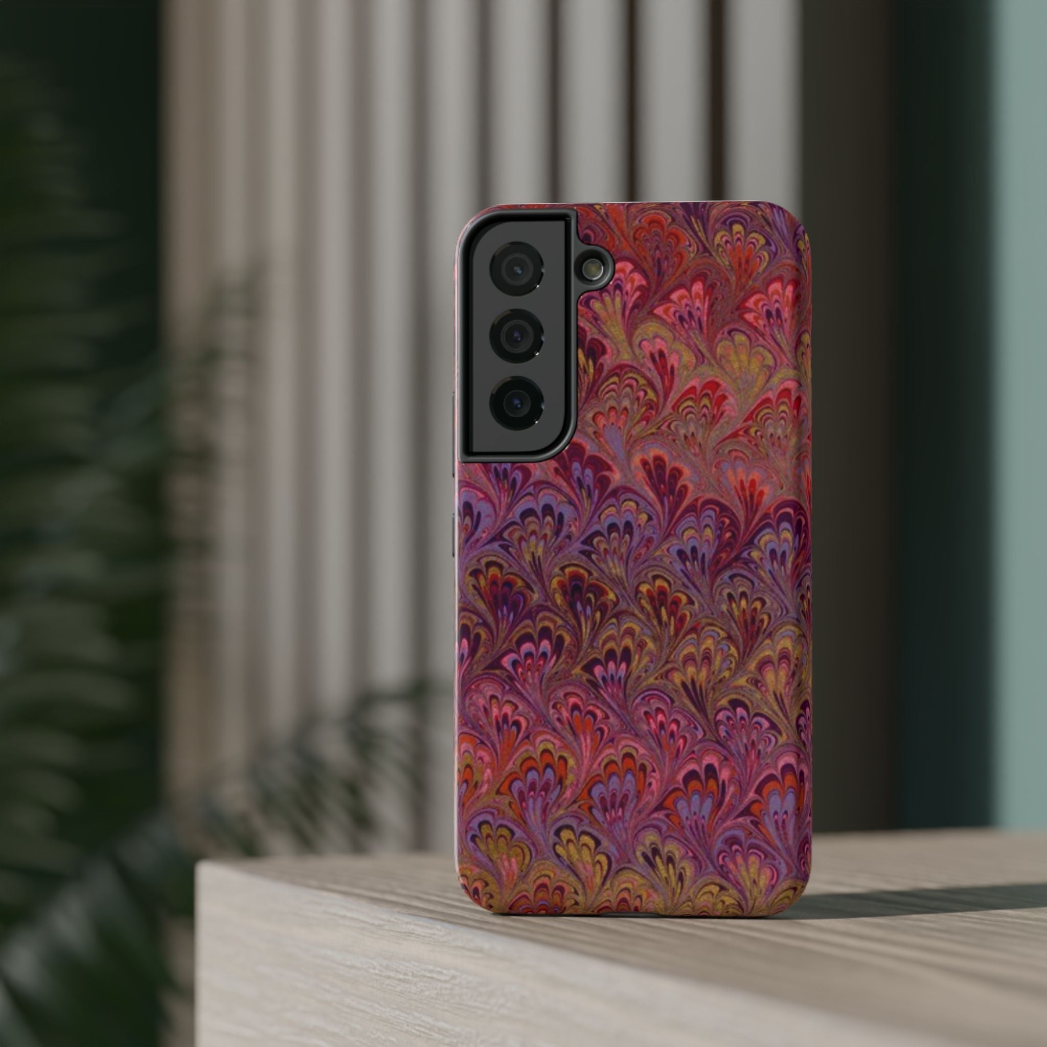 Red, Burgundy, Lavender Italian Peacock Feather Design Phone Case