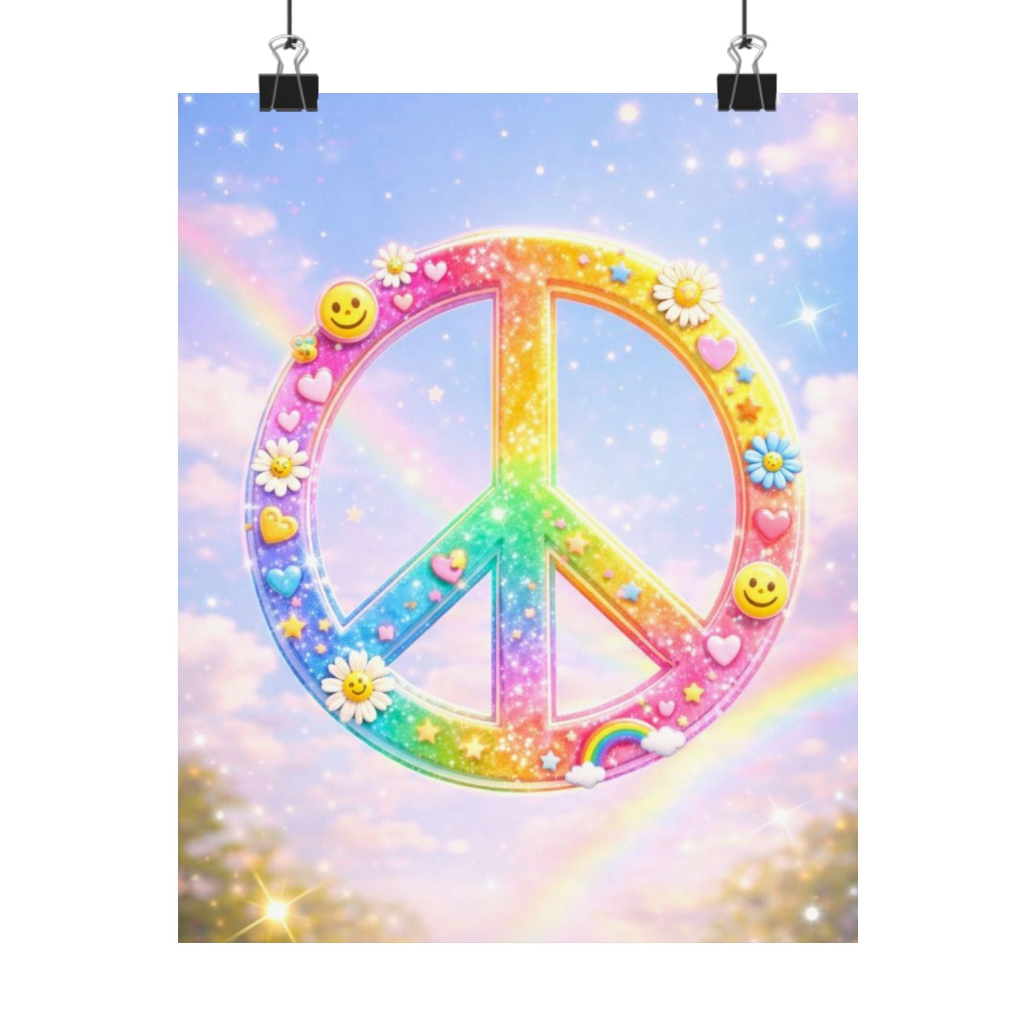 Rainbow Peace Sign Matte Poster — Retro 90s Inspired Psychedelic Wall Art