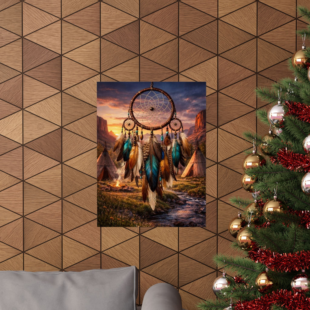 Dreamcatcher Sunset Poster - Boho Native-Inspired Matte Vertical Wall Art