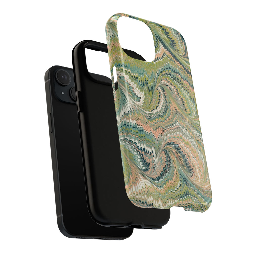 Florentine Marble iPhone Case | Inspired by Florence | Italian Marbled Paper Technique | Artisanal Green Swirl | Dual-Layer Protective Case | Matte or Glossy