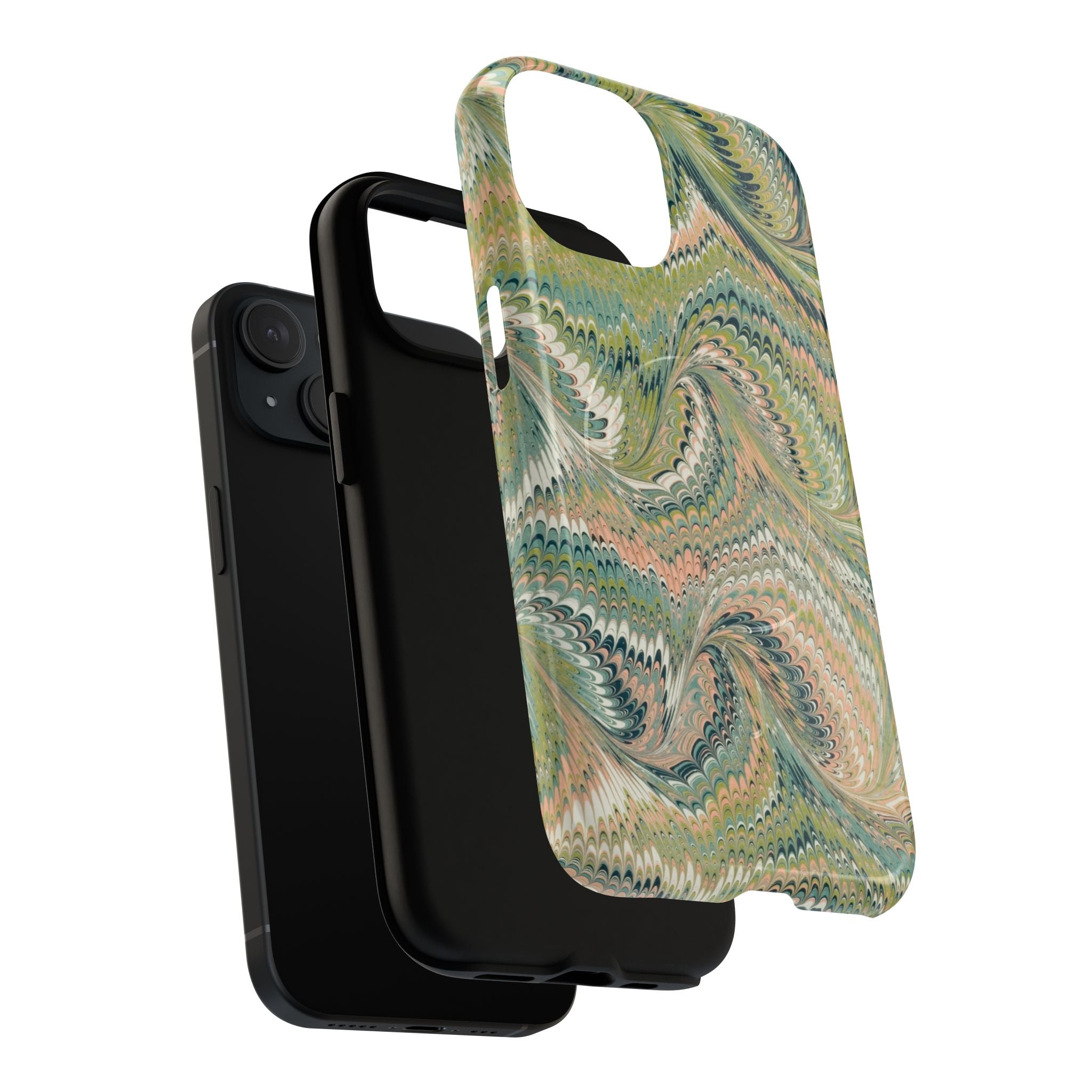 Florentine Marble iPhone Case | Inspired by Florence | Italian Marbled Paper Technique | Artisanal Green Swirl | Dual-Layer Protective Case | Matte or Glossy