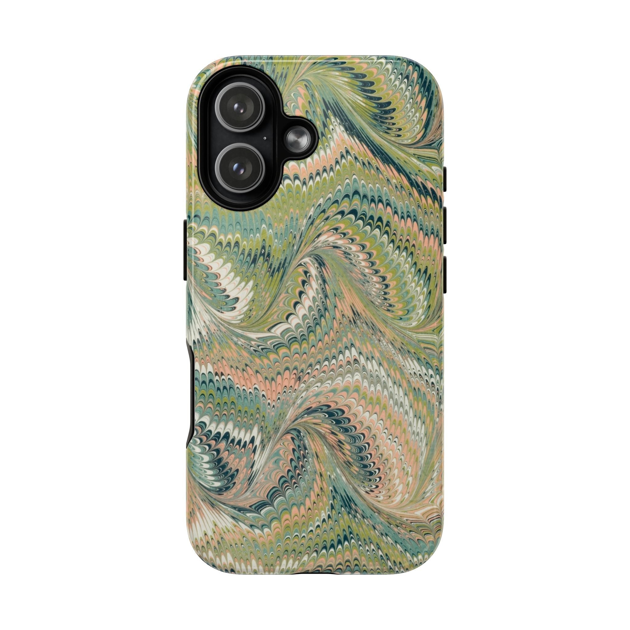 Florentine Marble iPhone Case | Inspired by Florence | Italian Marbled Paper Technique | Artisanal Green Swirl | Dual-Layer Protective Case | Matte or Glossy