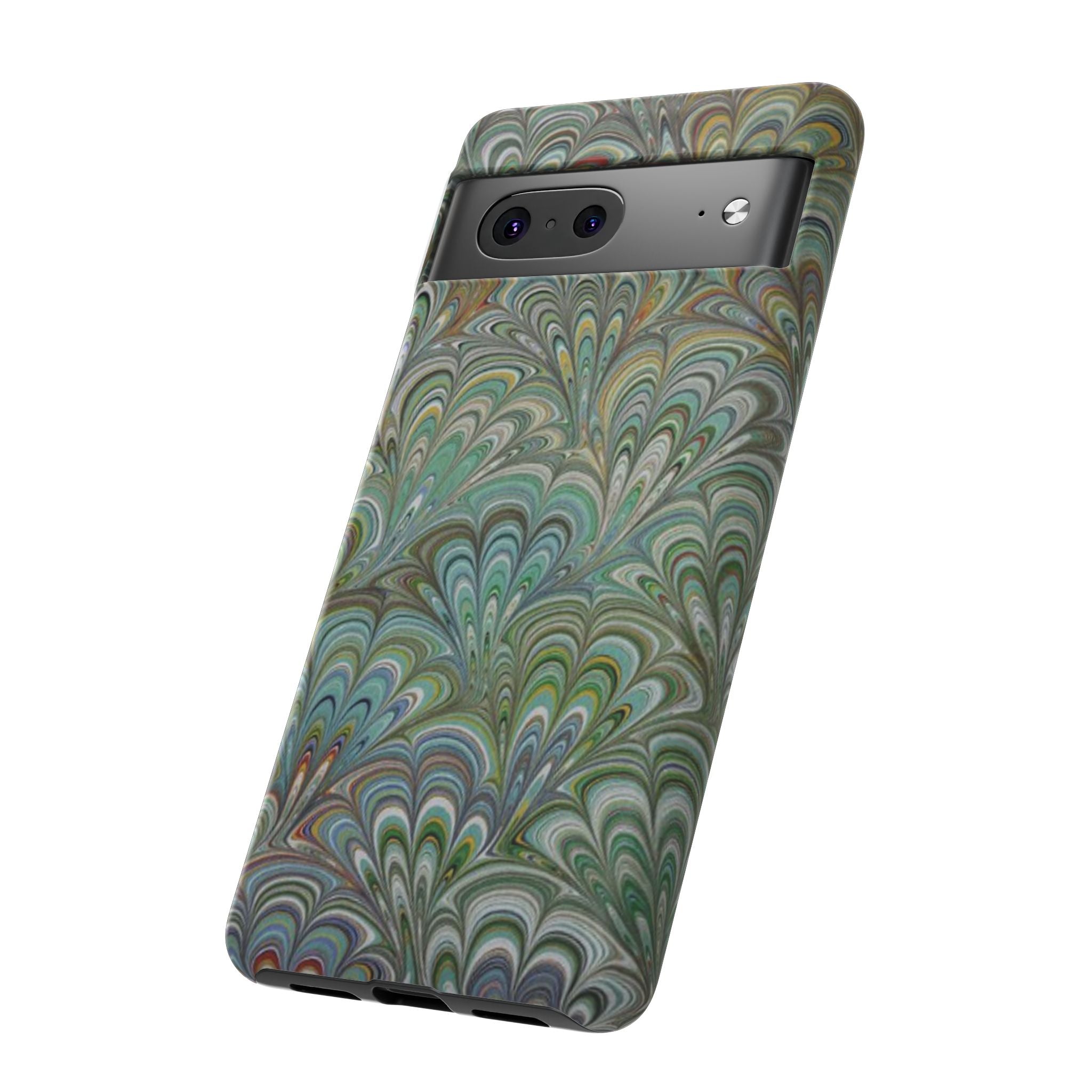 Green Marbled Peacock Durable Phone Case - Matte or Glossy