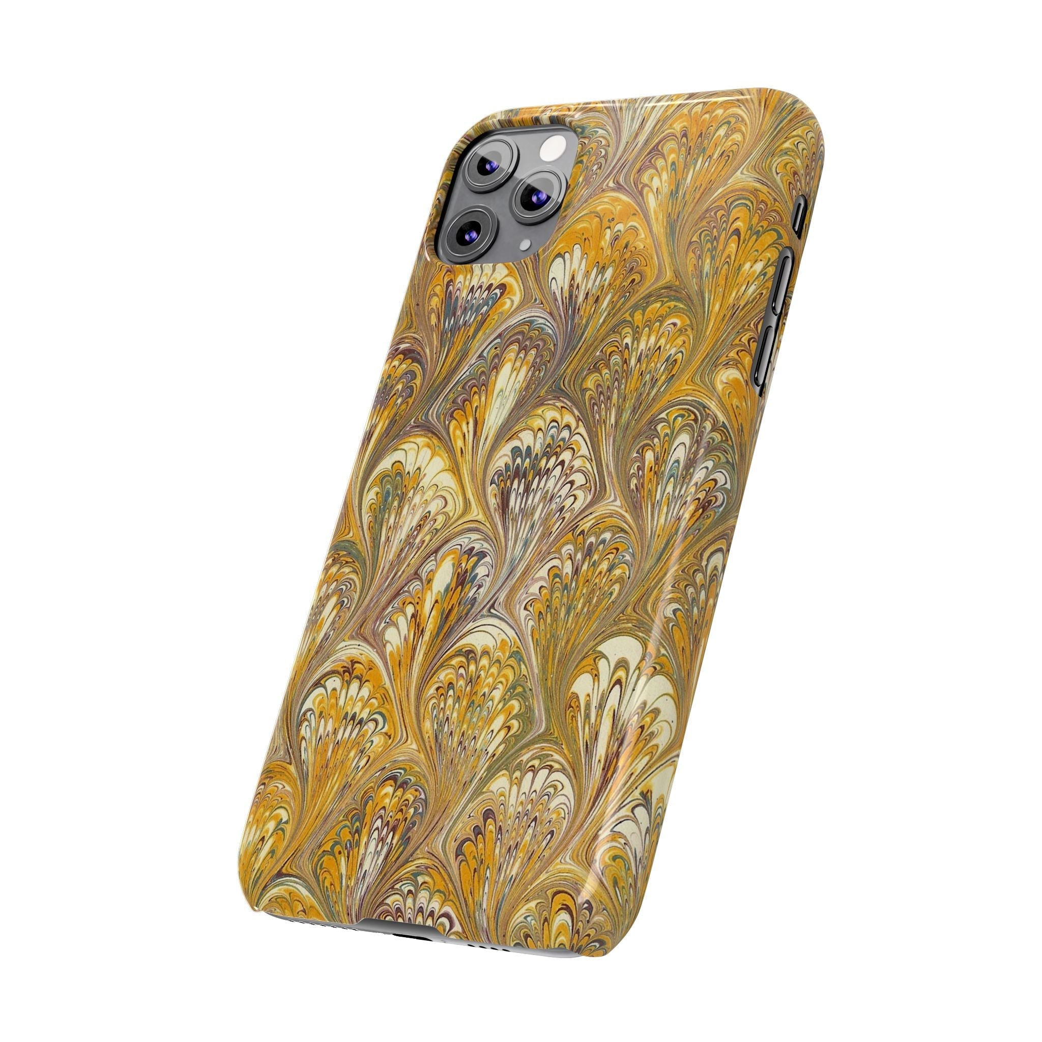 Golden Yelllow Hand-Marbled Florentine Italian Phone Case for iPhone 17 and all sizes